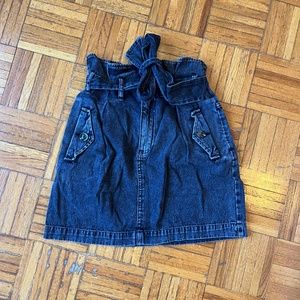 Dark gray denim paper bag skirt